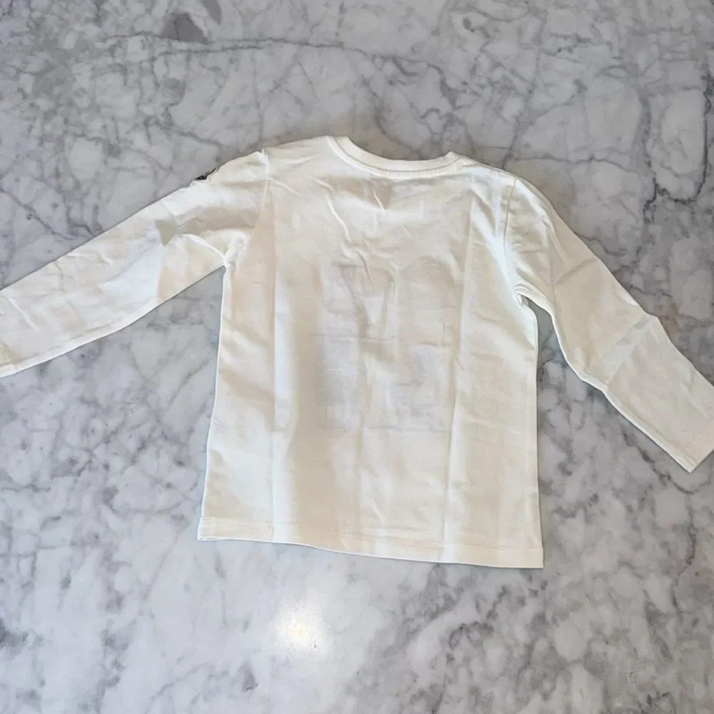Moncler White and Yellow Long Sleeve Tee with Graphic Print 18/24M